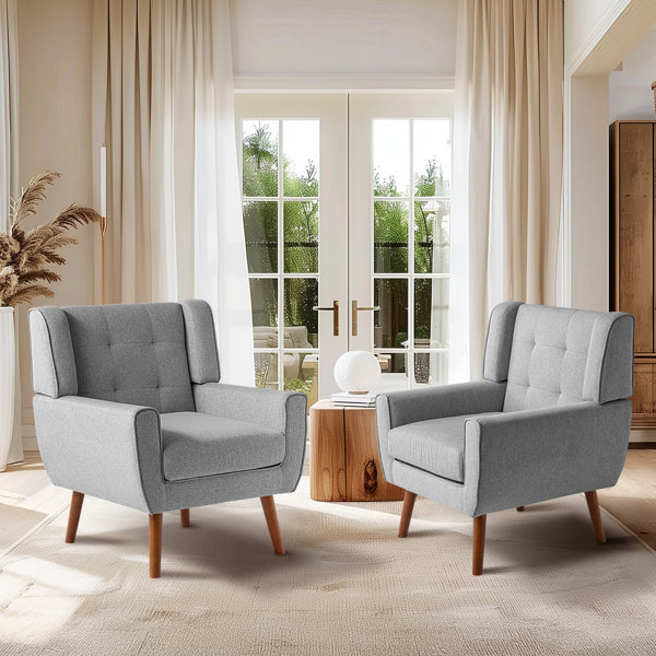 Redlife Mid Century Modern Decorative Chair Buttoned Linen Fabric